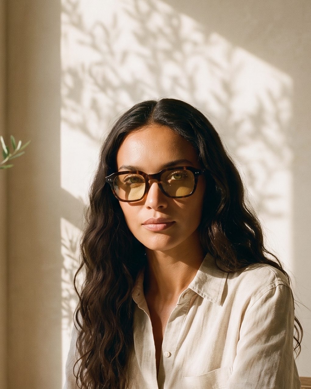 Woman by a window wearing Flow Day in Tortoise