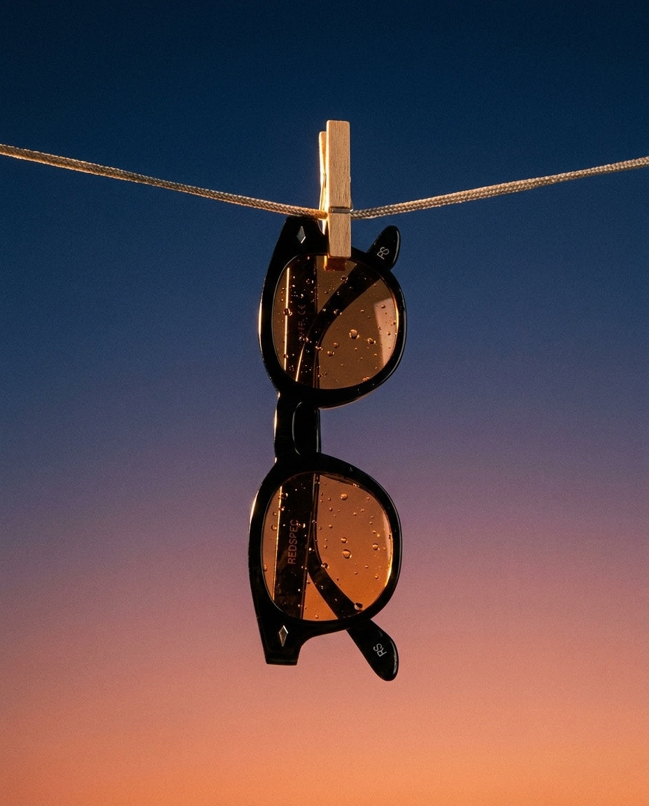 black sunglasses clothesline sunset sky_4x5